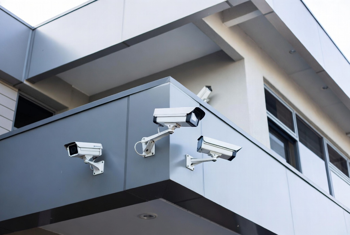 Professional CCTV installation on modern building